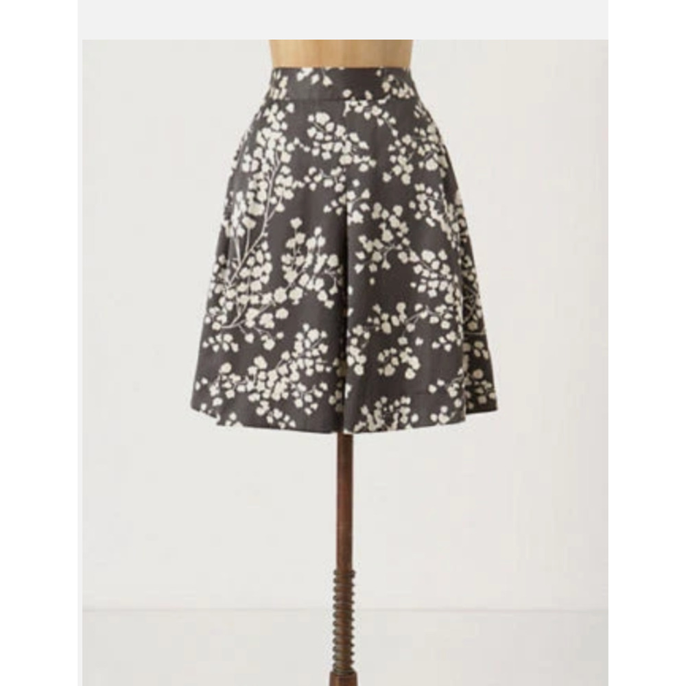 ANTHROPOLOGIE MOULINETTE SOEURS Women's Floral Skirt Sz 8 Gray Silk MIni Ikat - Picture 2 of 8